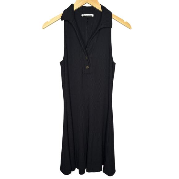 Reformation Pete Ribbed Knit Sleeveless Collared Mini Dress Black Womens Size M - Picture 3 of 7